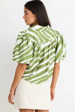 Among the Brave Exemption Green Zebra Tie Front SS Shirt