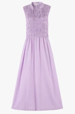 RE:UNION Label Explorer Lilac Sleeveless Split Neck Shirred Midi Dress