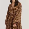 Charlie Holiday Eyler Chocolate Abstract LS Maxi Dress