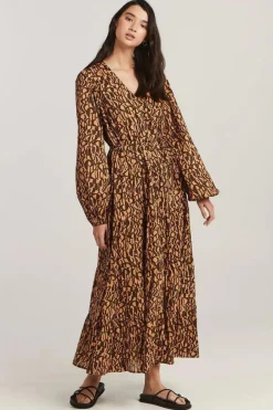 Charlie Holiday Eyler Chocolate Abstract LS Maxi Dress