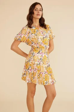 Mink Pink Ezra Marigold Floral SS Puff Mini Dress