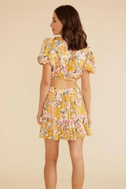 Mink Pink Ezra Marigold Floral SS Puff Mini Dress