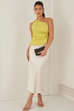 Among the Brave Fairytale Citron One Shoulder Cutout Top