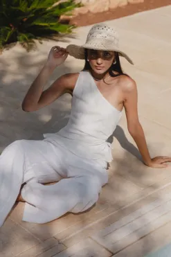 Among the Brave Fairytale White Linen One Shoulder Cutout Top