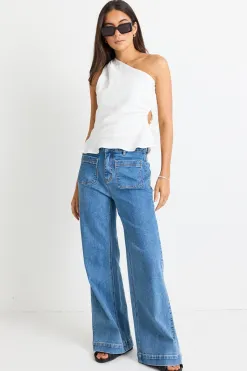 Among the Brave Fairytale White Linen One Shoulder Cutout Top