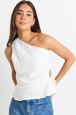 Among the Brave Fairytale White Linen One Shoulder Cutout Top