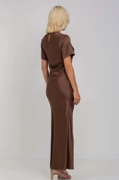 Blak Falling In Love Chocolate SS Satin Maxi Dress