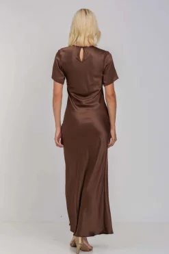 Blak Falling In Love Chocolate SS Satin Maxi Dress