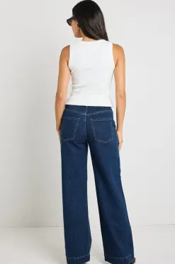 Ivy + Jack Feature Indigo Mid Rise Front Pocket Wide Leg Jean
