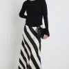 Among the Brave Fiery Black Sand Stripe Satin Bias Maxi Skirt