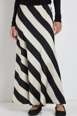 Among the Brave Fiery Black Sand Stripe Satin Bias Maxi Skirt