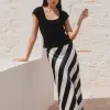 Among the Brave Fiery Black Stripe Satin Bias Maxi Skirt