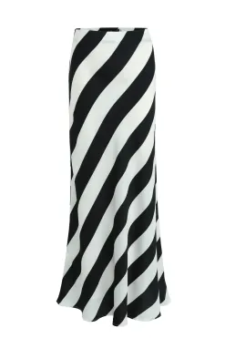 Among the Brave Fiery Black Stripe Satin Bias Maxi Skirt
