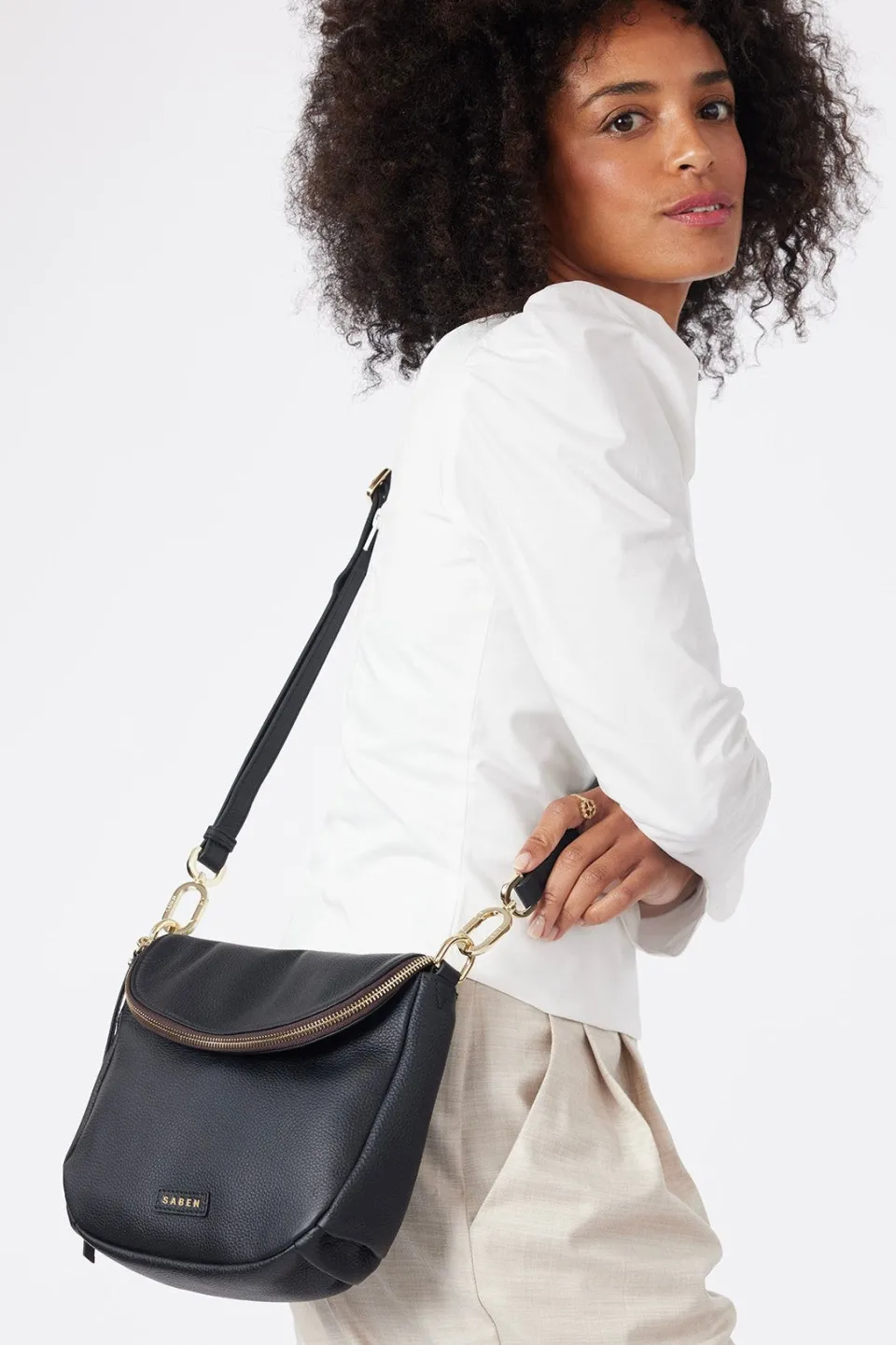 Saben FiFi Black Fold Over Leather Shoulder Bag