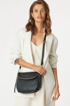 Saben FiFi Black Fold Over Leather Shoulder Bag
