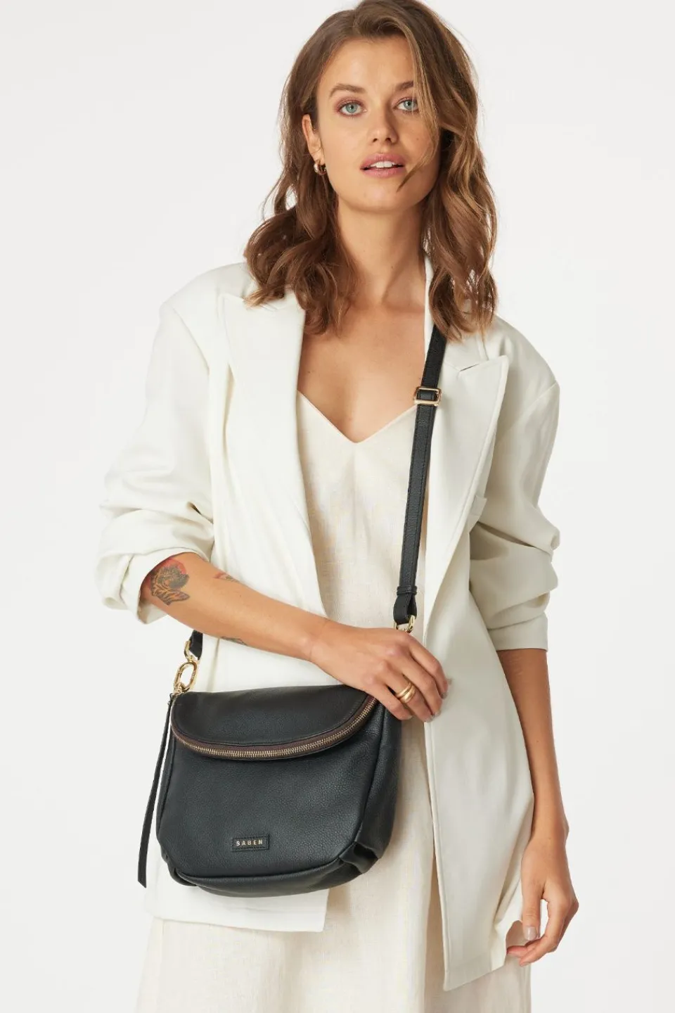 Saben FiFi Black Fold Over Leather Shoulder Bag