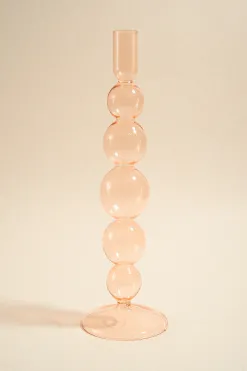 Willow u0026 Mae Five Bubble Peach 30cm Glass Taper Candle Holder