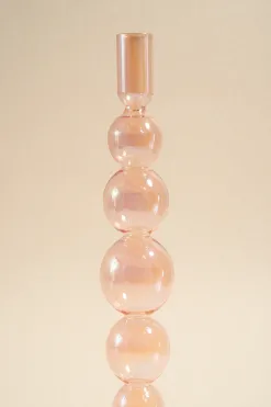 Willow u0026 Mae Five Bubble Pearl Pink 30cm Glass Taper Candle Holder