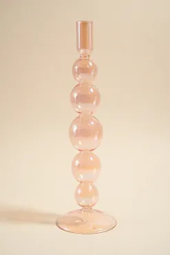Willow u0026 Mae Five Bubble Pearl Pink 30cm Glass Taper Candle Holder