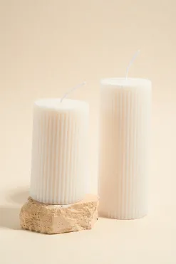 Flo's Home Flat Head Ribbed Column Medium Handmade Soy Ivory Candle