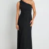 Georgia Mae Flirt Black One Shoulder Tuck Midi Dress