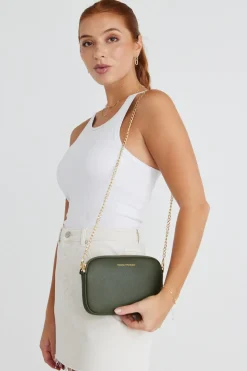 Among the Brave Florence Khaki Leather Single Pouch Bag