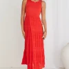 Ivy + Jack Florentena Sunset Shirred Cotton Sleeveless Tiered Maxi Dress