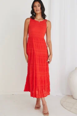 Ivy + Jack Florentena Sunset Shirred Cotton Sleeveless Tiered Maxi Dress