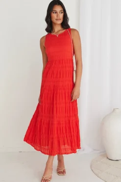 Ivy + Jack Florentena Sunset Shirred Cotton Sleeveless Tiered Maxi Dress