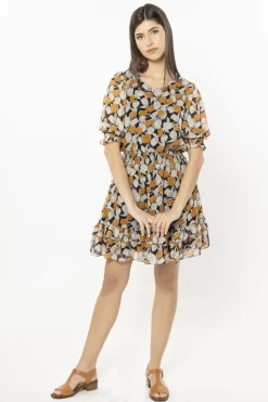 Leila + Luca Florida Spice Tulip SS Tiered Mini Dress
