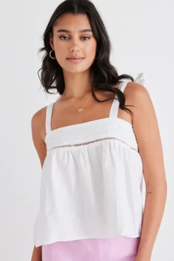 Among the Brave Fluid White Linen Reversible Tie Shoulder Cami