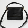 Federation For Keeps Black Leather Fold Over Cross Body Gold Hardware Bag