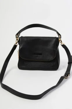 Federation For Keeps Black Leather Fold Over Cross Body Gold Hardware Bag