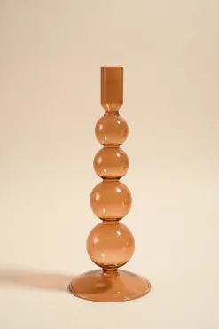 Willow u0026 Mae Four Bubble Brown 25cm Glass Taper Candle Holder