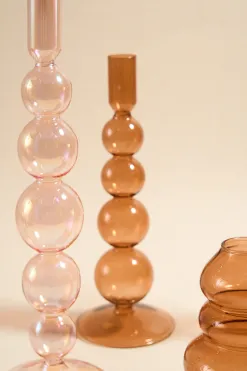 Willow u0026 Mae Four Bubble Brown 25cm Glass Taper Candle Holder