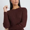 Among the Brave Fragment Chocolate Sheer Rib LS Knit Top