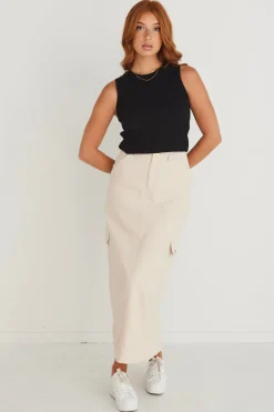 Among the Brave Frank Ivory Cotton Utility Midi Skirt