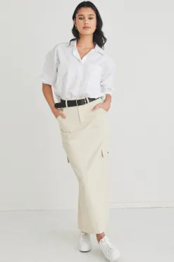 Among the Brave Frank Ivory Cotton Utility Midi Skirt