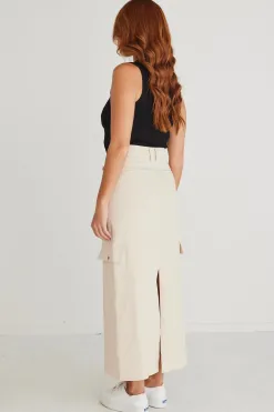 Among the Brave Frank Ivory Cotton Utility Midi Skirt