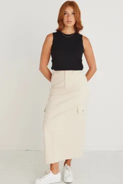Among the Brave Frank Ivory Cotton Utility Midi Skirt