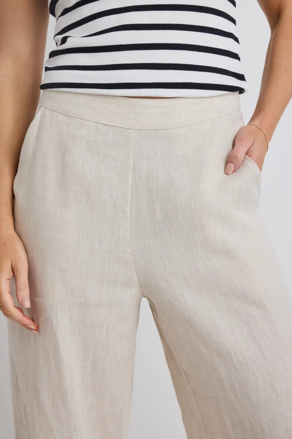 RE:UNION Label Freedom Natural Linen Zip Back Wide Leg Pant