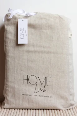 Home Lab 100% French Flax Linen Duvet Cover Set - Natural Oat - King