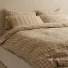 Home Lab 100% French Flax Linen Reversible Duvet Cover Set - Natural Gingham - King