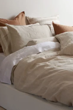 Home Lab 100% French Linen Duvet Cover Set Super King Natural Oatmeal