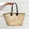 Epicure French Market Basket Bag with Deluxe Charcoal Leather Handle