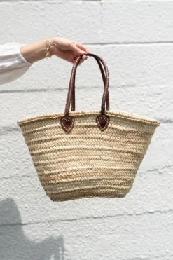 Epicure French Market Basket Bag with Deluxe Tan Leather Handle