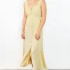 Among the Brave Frill Seeker Golden Ditsy Fleck Georgette Button Front Ruffle Neck Midi Dress