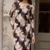 Among the Brave Gallery Sepia Floral Mesh LS Maxi Dress