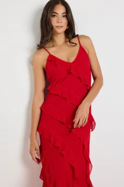 Georgia Mae Galore Flame Bias Ruffle Slip Maxi Dress