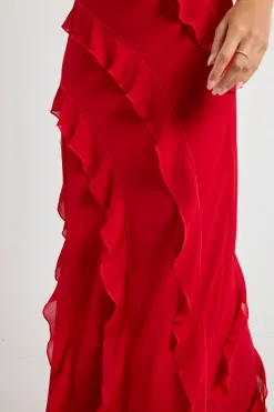 Georgia Mae Galore Flame Bias Ruffle Slip Maxi Dress